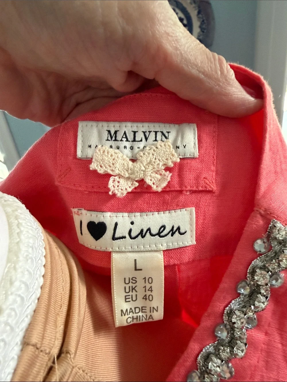 Coral Pink Embellished V-Neck Linen Tunic